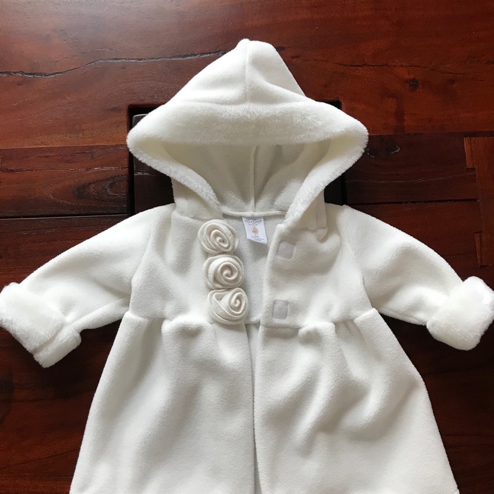 Baby Girls White Fleece and Faux Fur Coat